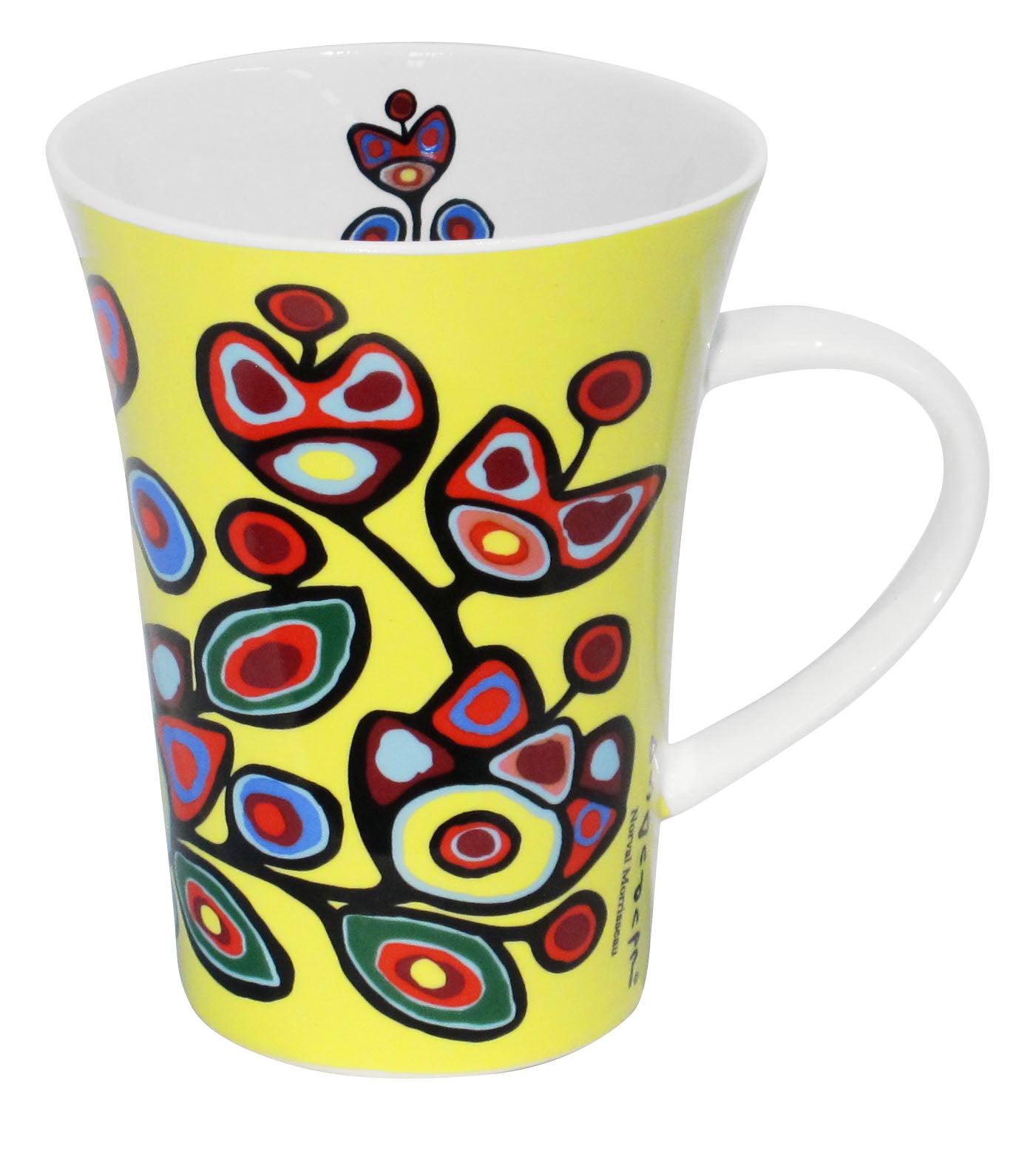 Norval Morrisseau Floral on Yellow Porcelain Mug