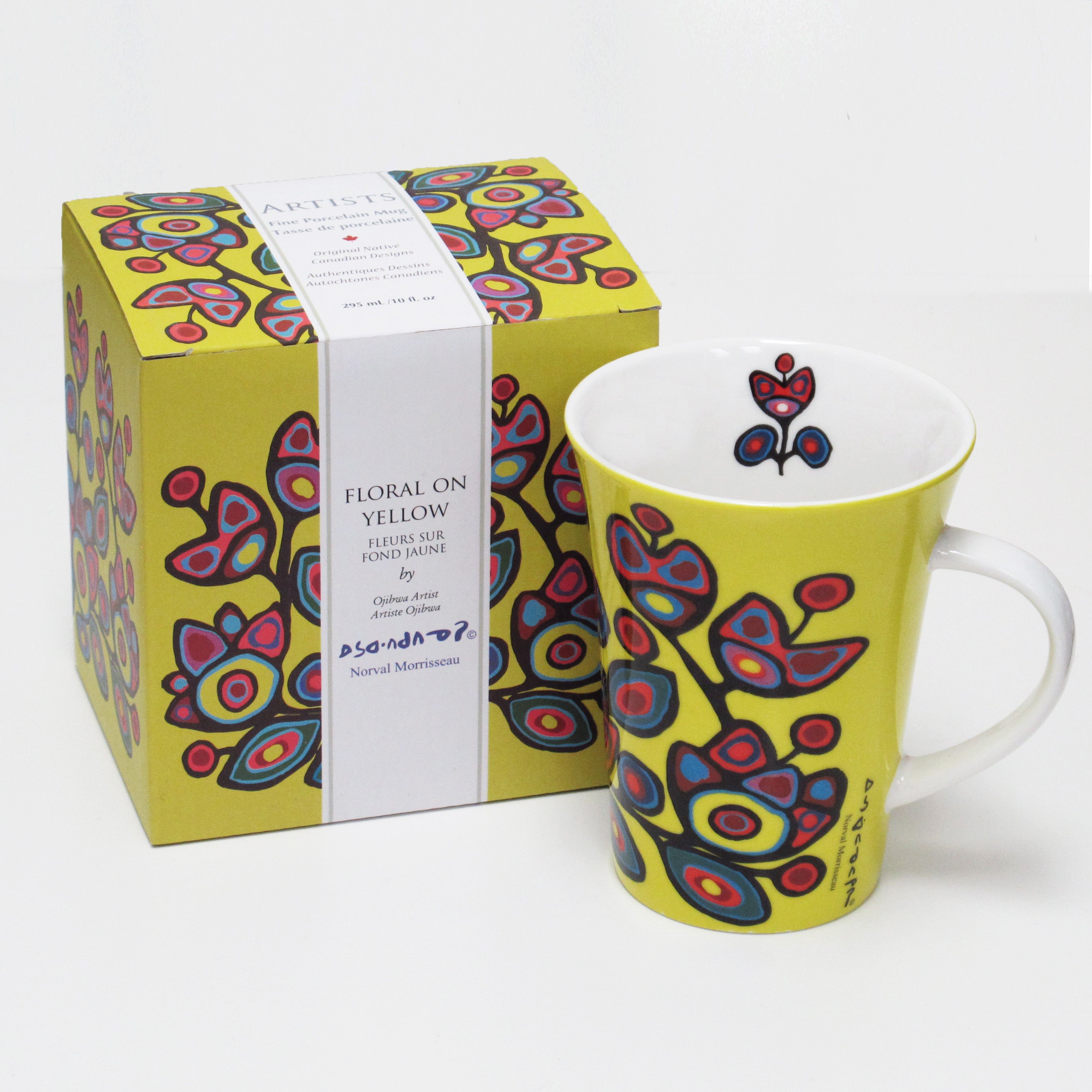 Norval Morrisseau Floral on Yellow Porcelain Mug